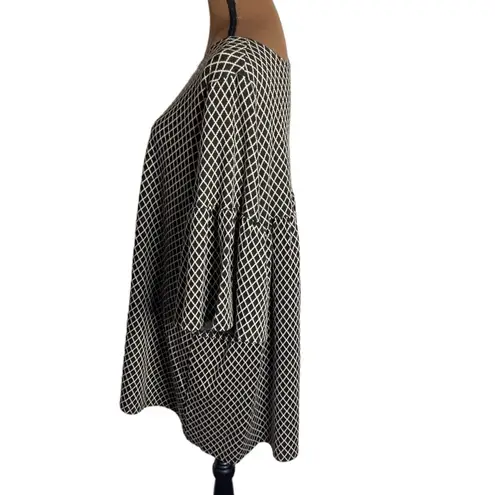 Bryn Walker Diego Diamond pattern bell sleeve tunic black and cream size M