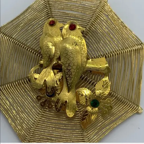 Vintage birds in spider web gold fashion necklace