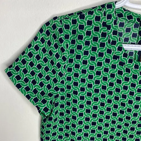 Adrienne Vittadini  chain link navy and Kelly green shirt sleeve shift dress sz 0