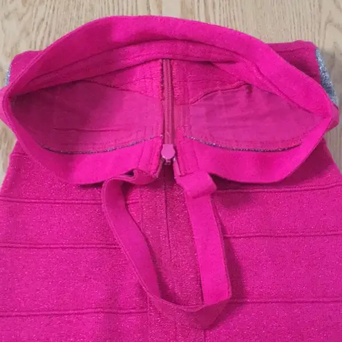 B61 New Women’s Sexy Vintage Bandage Zip Up Dress Sparkly Pink Silver Size Small