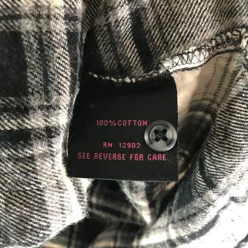 Mountain Club Womens Plaid Flannel Shirt Black/White Long Sleeve Button