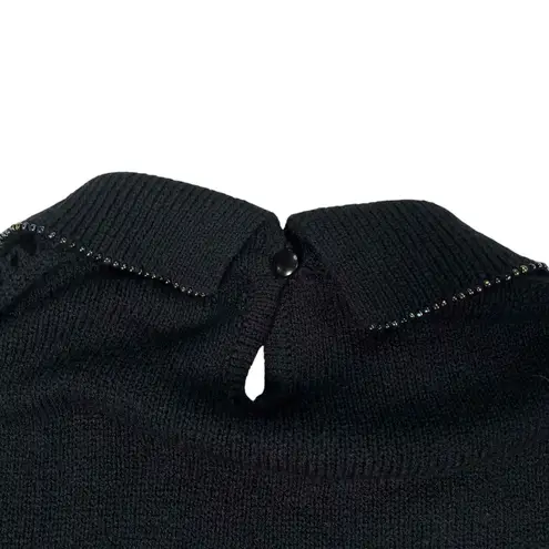 Women's Vintage Black Peter Pan Beaded Collar Long Sleeve Pull Over Blouse Size undefined