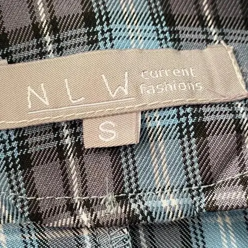 NLW Dress Womens Small Blue Checkered Navy Dress Waist Belt Long Sleeve