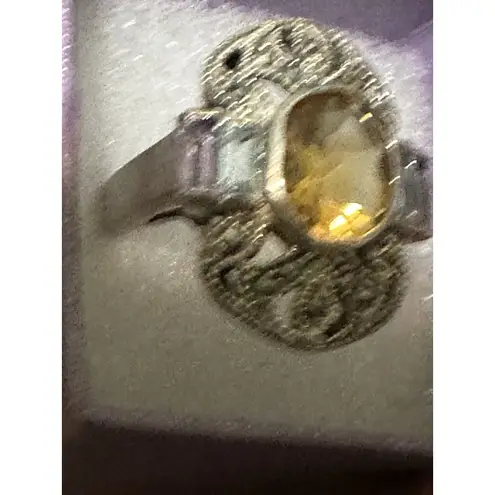 Source Unknown Sterling Silver Citrine Amethyst Blue Topaz Ring Size 8