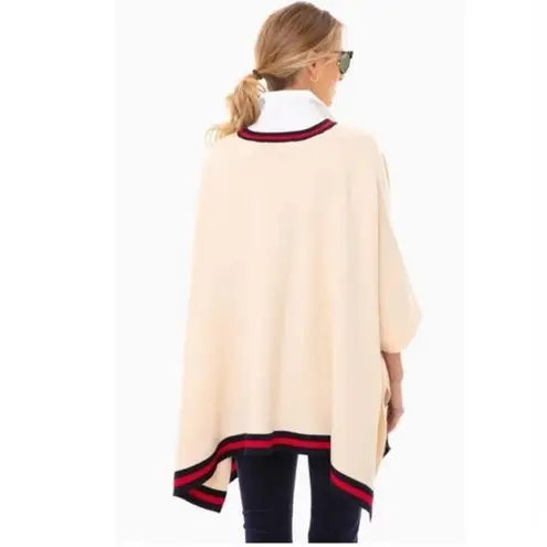 Tuckernuck Camden Ivory Striped V-Neck Soft Knit Poncho Cape Sweater One Size