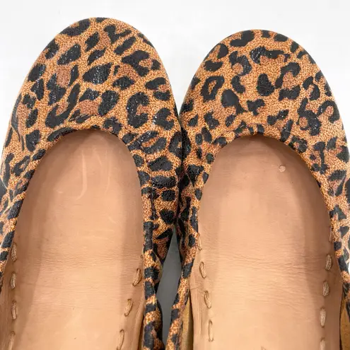 Tieks Leopard Print Ballet Flats Brown Tan Leather Foldable Travel Shoes Size 7