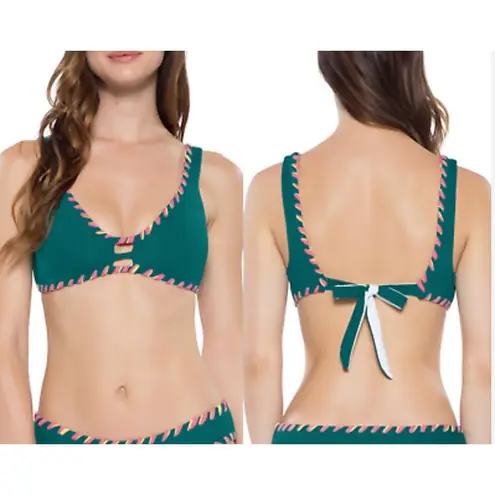 Becca  Bikini Top Womens‎ Sz XL Green Reversible Boho Sporty Whipstitch Trim NWOT