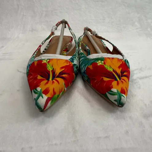 Matiko Hawaiian Print Slingback Pointed Toe Flats Tropical Shoes Size 37 White