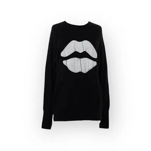 Lauren Moshi ᨎ Ladona X White Mouth Lightweight Knit Cashmere Sweater ᨎ Black S