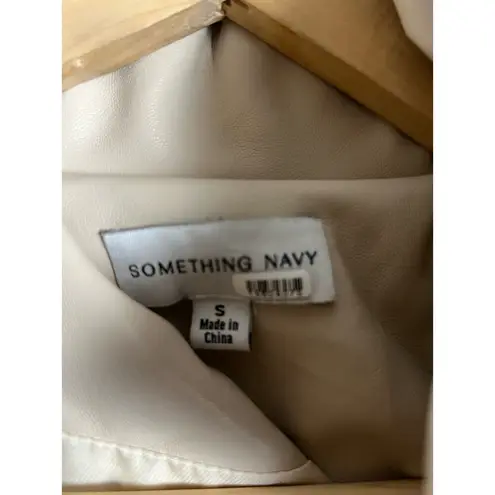 Something Navy Cream Faux Leather Oversized Trench Puffer Coat Size Small