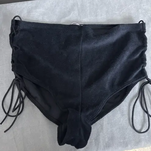 Savage X Fenty 70s Terry Booty Short with Side Tie Booty Shorts Size XL New Black