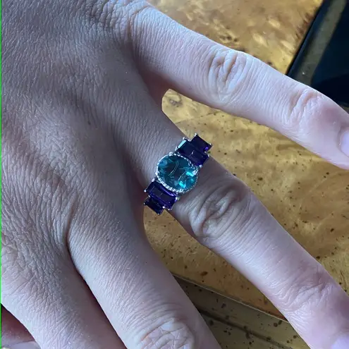 Teal Color Changing African Amethyst Ring Size 7 Silver