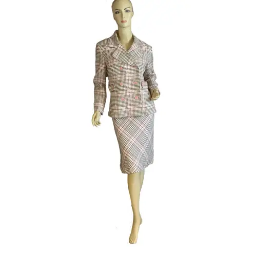 Norton Mcnaughton PINK, TAUPE & CREAM HOUNDS TOOTH PRINT SKIRT SUIT NWT (8P) - Image 6