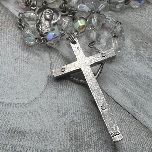 Vintage Italian Glass Bead Rosary, Italy Catholic Prayer Beads, Crucifix Silver