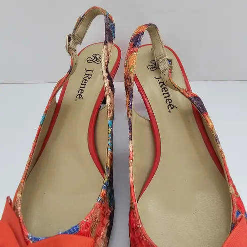 J. Renee Orange Tie Dye Flower Print Slingback Bow Kitten Heels Size 8