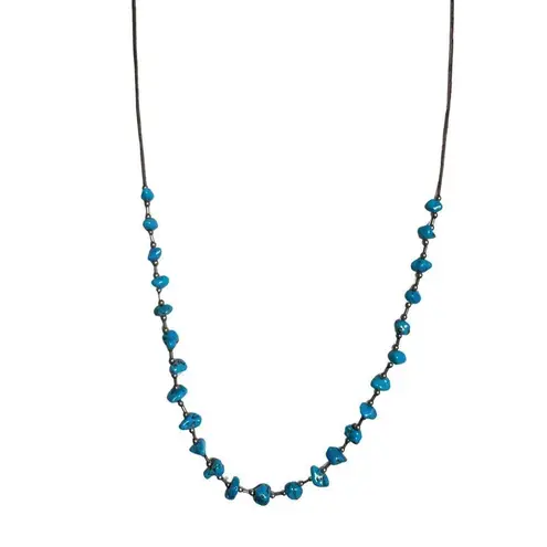 Authentic Southwestern Raw Turquoise Nuggets Liquid Sterling Silver Necklace Blue