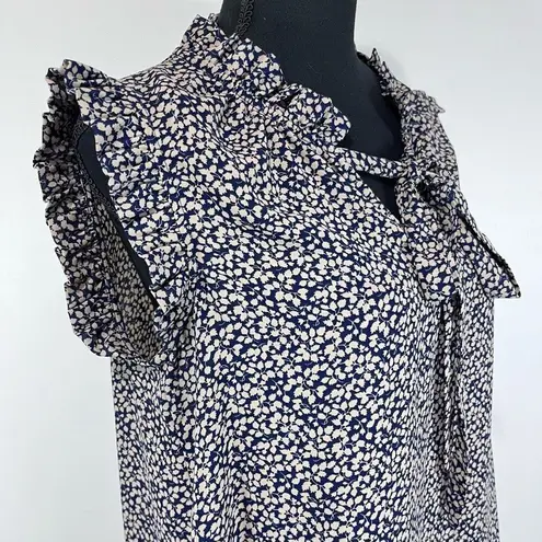 Harlowe $ Graham Harlowe & Graham Sleeveless Tunic Blouse Sz S Women’s Navy & Tan Floral Vines