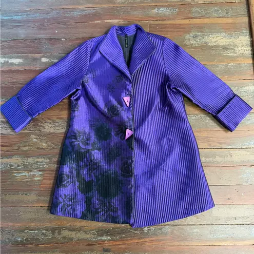 IC By Connie K Lightweight Metallic Purple Floral Coat ~ Size Medium 🧡🍄