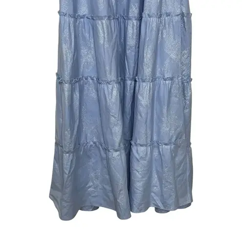 Hill House Nesli Nap Dress Women’s Size Small Blue Metallic Puff Sleeve Midi
