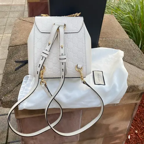 Gucci Authentic  Guccissima Signature Padlock Backpack white