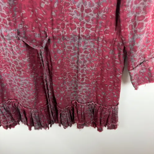 Zadig & Voltaire Roberts Print Dress Small Burgundy Leopard Ruffle Hem Boho Chic