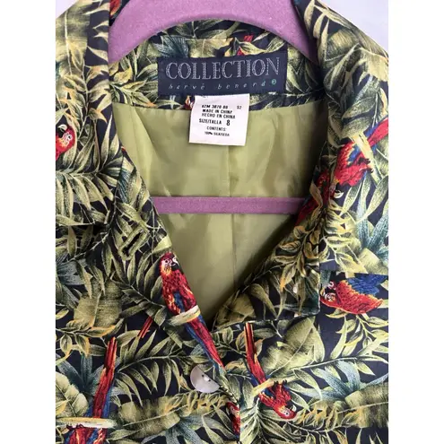 Collection Herve Benard Silk Short Jacket Size 8 Button Up Jimmy Buffett Parrot