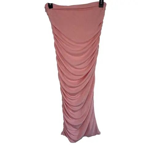 SER.O.YA Julia Midi Skirt in Powder Pink Small New Womens Stretchy Ruched