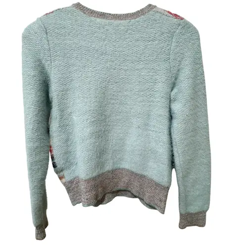 Anthropologie Knitted & Knotted Fuzzy Stripe Eyelash Sweater Pastel Blue Size XS