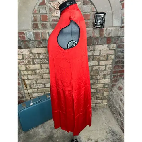 nightgown red satin embroidered flowers mandarin collar knee length Size M