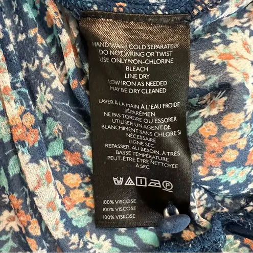 Anthropologie Womens Babydoll PeasantTop Size L Floral Boho Sheer Croppped Blue Size L