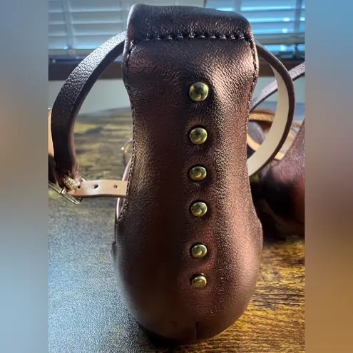 Halston Heritage | Arwen Mink Metallic Leather Studded Flats. Size: 8.5M