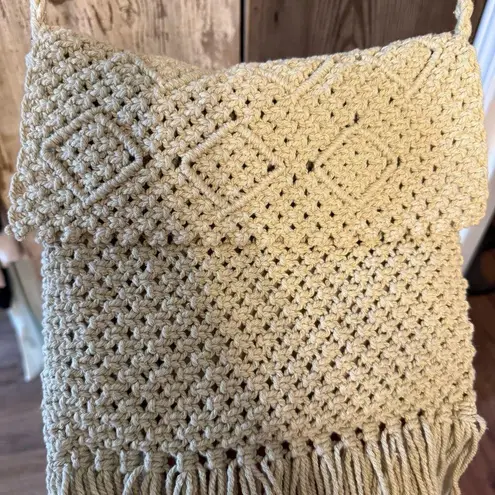 None Cream Macramé Crossbody Bag with Fringe