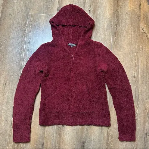 Barefoot Dreams CozyChic Relaxed Zip-Up Hoodie in Dark Red Size Large Pockets