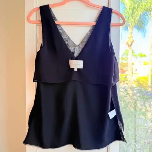 Brochu Walker The Oda Tank Double V Neck Top in Metallic Silver & Black size XS