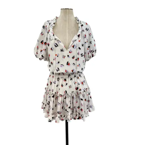 Buddy Love Ray Mini Dress Smocked Short Sleeve Brush Print White Size Medium