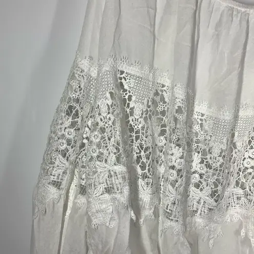 Fashion On Earth Women's Balloon Sleeve Lace Detail Swim Cover Up White Medium