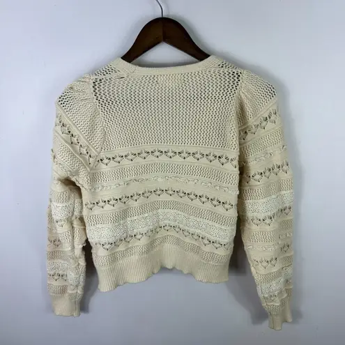 Allison New York Sweater S Beige Crochet Open Knit Boho Feminine Cottagecore Tan
