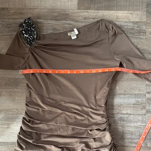 NIKIBIKI One Shoulder Brown Dress with Beaded Detail Size L