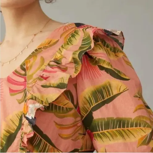 Farm Rio for Anthropologie Yasmine Ruffled Blouse Toucan Floral Tropical Small