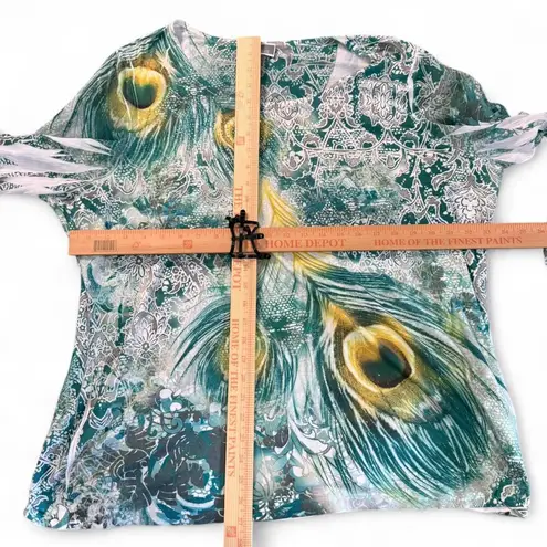 JM Collection Woman 3X Peacock Feather Rhinestone Tunic Top Plus Size