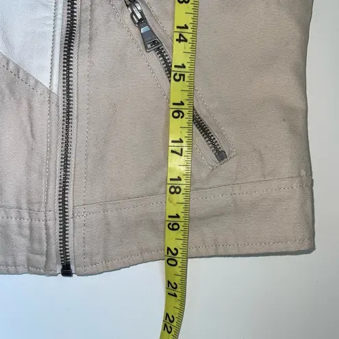 EXPRESS Cream & Tan Contrast Full Zip Faux Leather Jacket