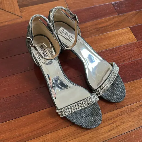 Badgley Mischka Silver Diamond Block Heels Cocktail Party Glam Glitter Holiday