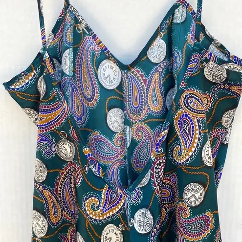 Violets & Roses vintage Womens large sleeveless green paisley clock print dress
