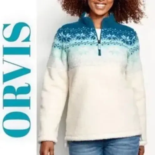 Orvis  Snowflake Deep Pile Fleece 1/4 Zip Pullover Size Medium Cozy Fleece Lined