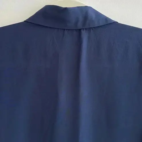 Rory Beca 100% Silk Camp Double Breast Pocket Button Down Shirt, Navy Blue