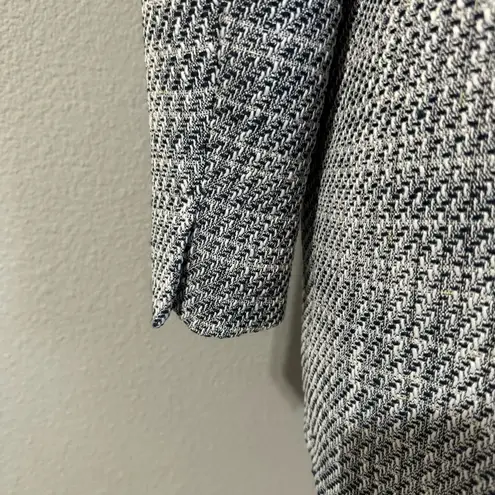 ZARA  New Blue White Round Collar Long Structured Blazer Shoulder Pads Size XL