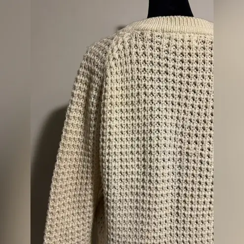 None EUC Vintage 100% Acrylic Cream Cable Knit Cardigan size medium