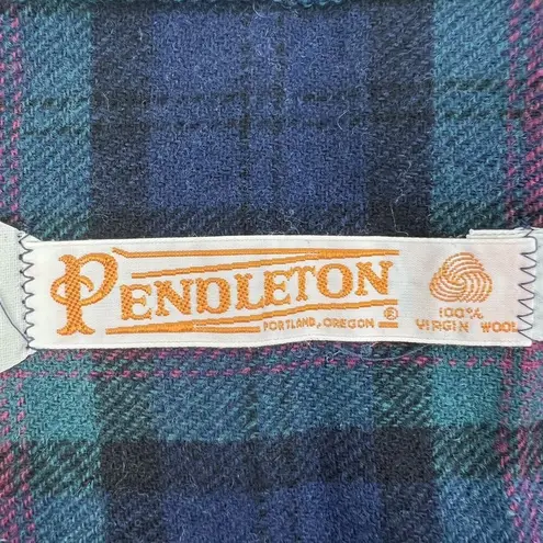 Pendleton VTG Plaid Virgin Wool Scarf Green Black Official Tartan Fringe FLAWS