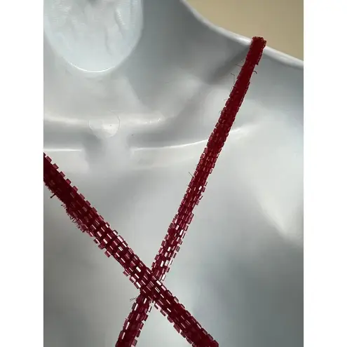 Scala Red Silk Beaded Plunge Neckline Dress Gown NWT Sz. PM