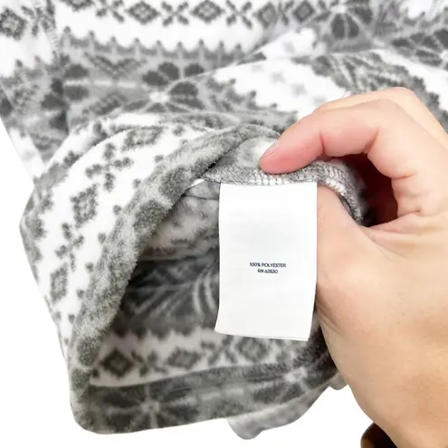 Lands End Gray White Fair Isle Fleece Quarter Zip Sweater Sz M Size M